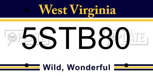 5STB80 West Virginia License Plate
