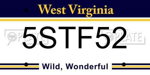 5STF52 West Virginia License Plate