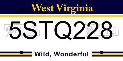 5STQ228 West Virginia License Plate