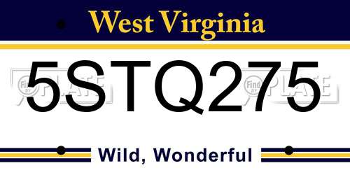 5STQ275 West Virginia License Plate