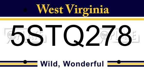 5STQ278 West Virginia License Plate