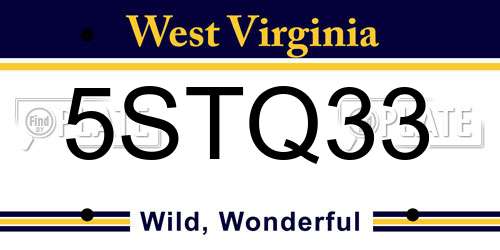 5STQ33 West Virginia License Plate