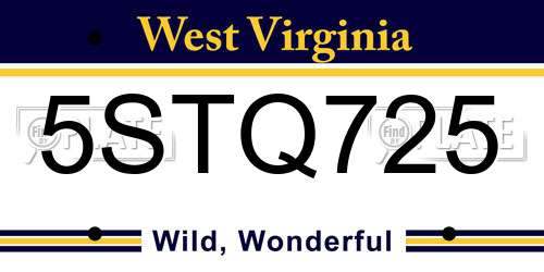 5STQ725 West Virginia License Plate