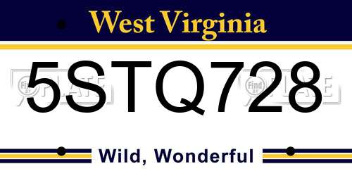 5STQ728 West Virginia License Plate