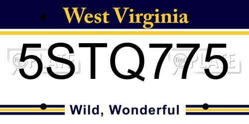 5STQ775 West Virginia License Plate