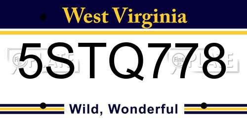 5STQ778 West Virginia License Plate