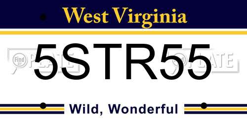 5STR55 West Virginia License Plate