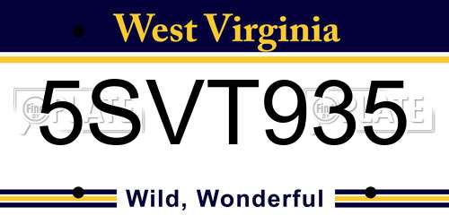 5SVT935 West Virginia License Plate