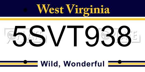 5SVT938 West Virginia License Plate