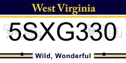 5SXG330 West Virginia License Plate