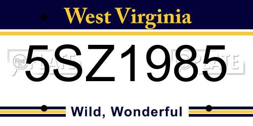5SZ1985 West Virginia License Plate