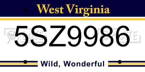 5SZ9986 West Virginia License Plate