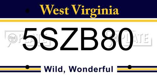 5SZB80 West Virginia License Plate