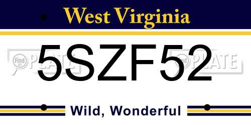 5SZF52 West Virginia License Plate