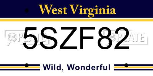 5SZF82 West Virginia License Plate