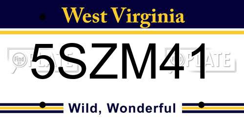 5SZM41 West Virginia License Plate