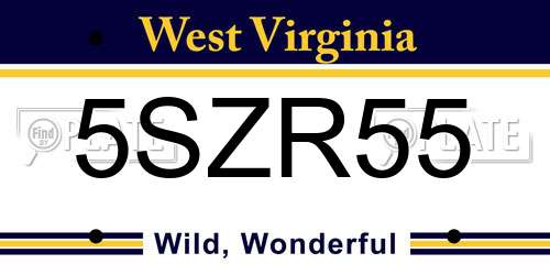 5SZR55 West Virginia License Plate