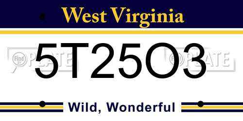 5T25O3 West Virginia License Plate