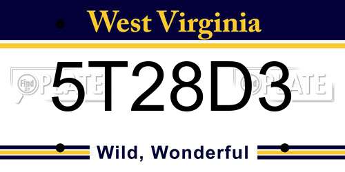 5T28D3 West Virginia License Plate
