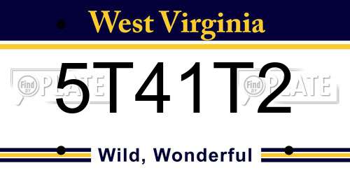 5T41T2 West Virginia License Plate