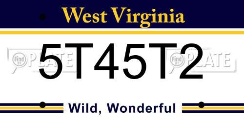 5T45T2 West Virginia License Plate