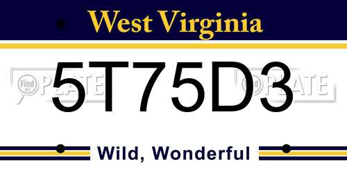 5T75D3 West Virginia License Plate