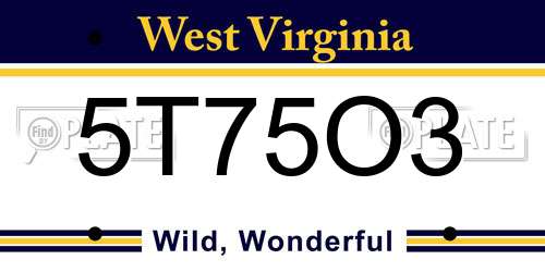 5T75O3 West Virginia License Plate