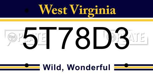 5T78D3 West Virginia License Plate