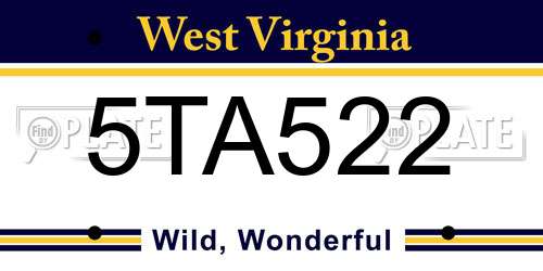 5TA522 West Virginia License Plate