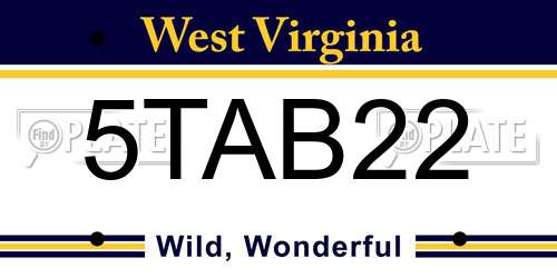 5TAB22 West Virginia License Plate