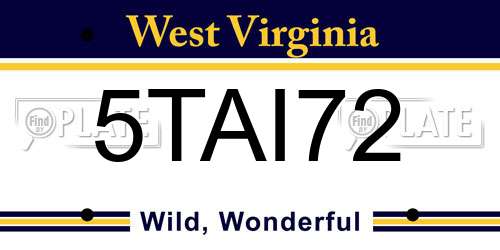 5TAI72 West Virginia License Plate