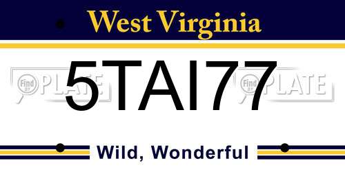 5TAI77 West Virginia License Plate