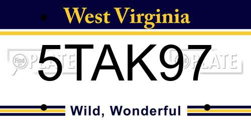 5TAK97 West Virginia License Plate
