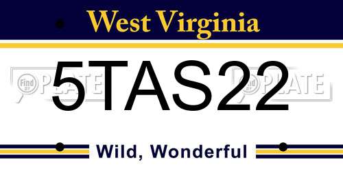5TAS22 West Virginia License Plate