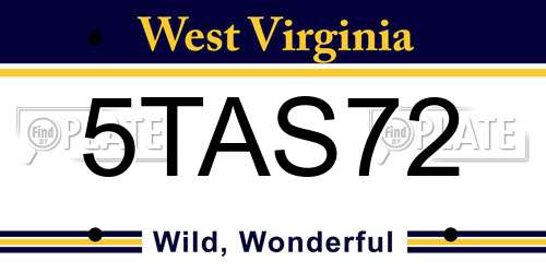 5TAS72 West Virginia License Plate