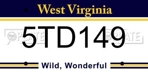 5TD149 West Virginia License Plate
