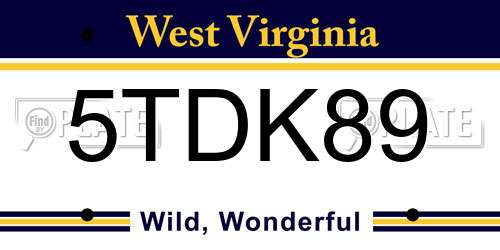 5TDK89 West Virginia License Plate
