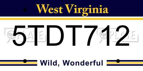 5TDT712 West Virginia License Plate