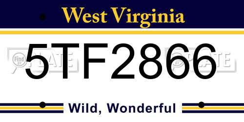 5TF2866 West Virginia License Plate