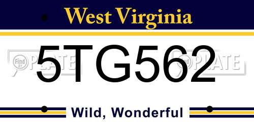 5TG562 West Virginia License Plate