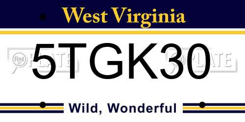 5TGK30 West Virginia License Plate