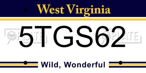 5TGS62 West Virginia License Plate