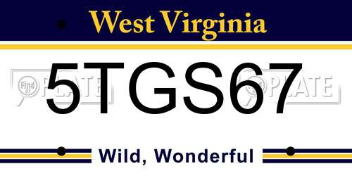 5TGS67 West Virginia License Plate