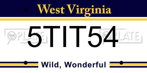 5TIT54 West Virginia License Plate