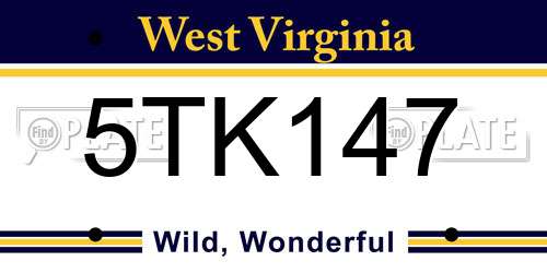 5TK147 West Virginia License Plate
