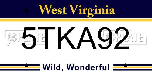 5TKA92 West Virginia License Plate