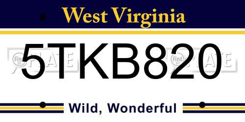 5TKB820 West Virginia License Plate