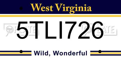 5TLI726 West Virginia License Plate