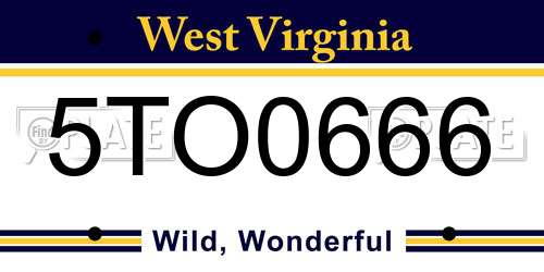 5TO0666 West Virginia License Plate