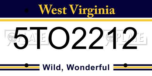 5TO2212 West Virginia License Plate
